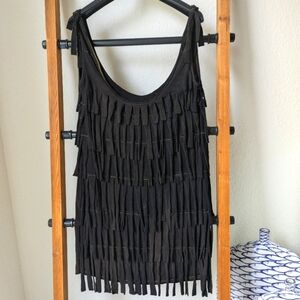 Source Unknown Women Black Fringe Sleeveless Mini Dress - Size M